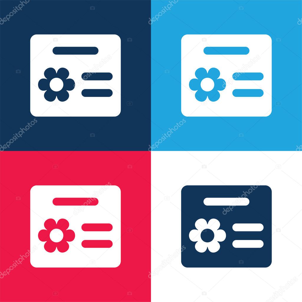 Birthday Card blue and red four color minimal icon set