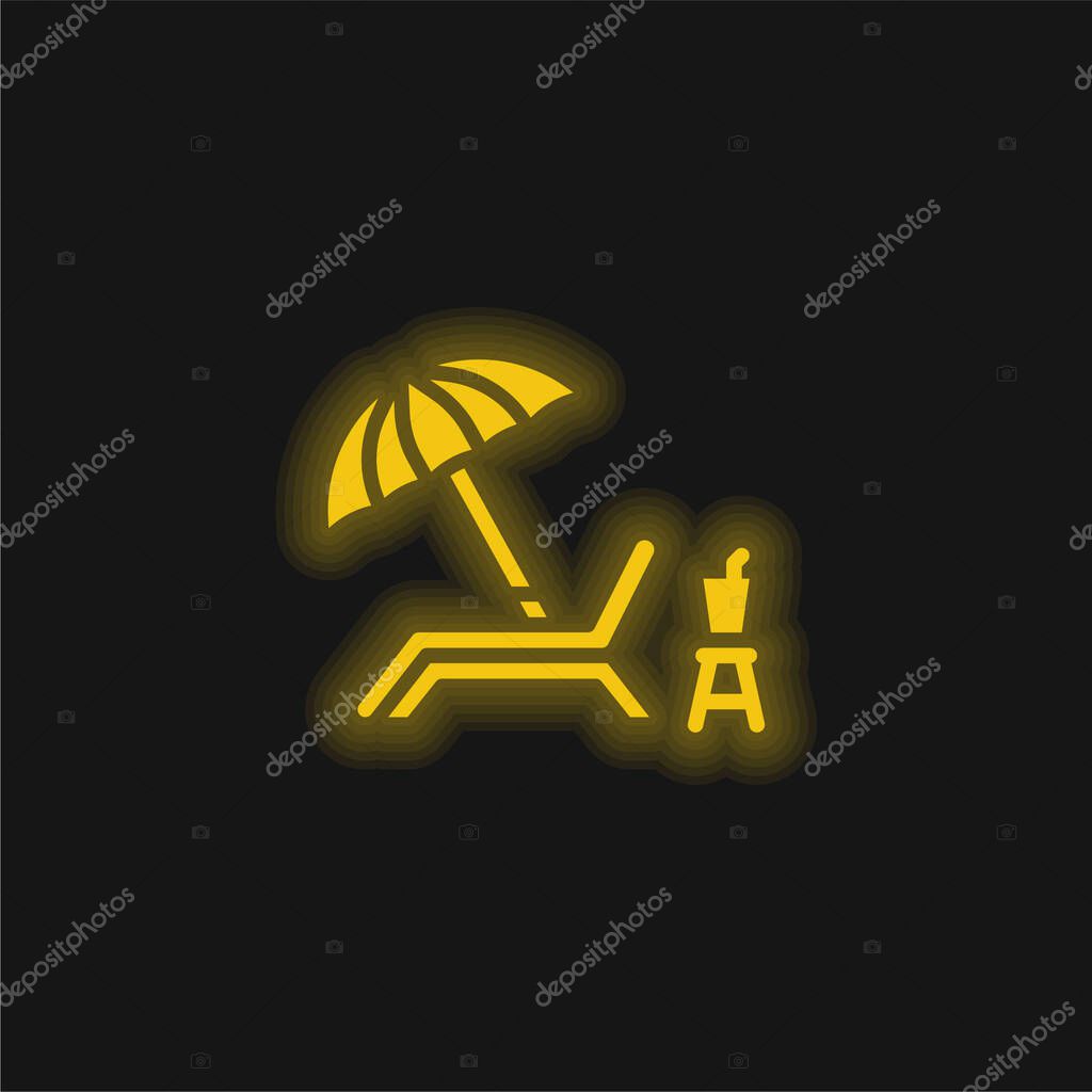 Beach Chair yellow glowing neon icon