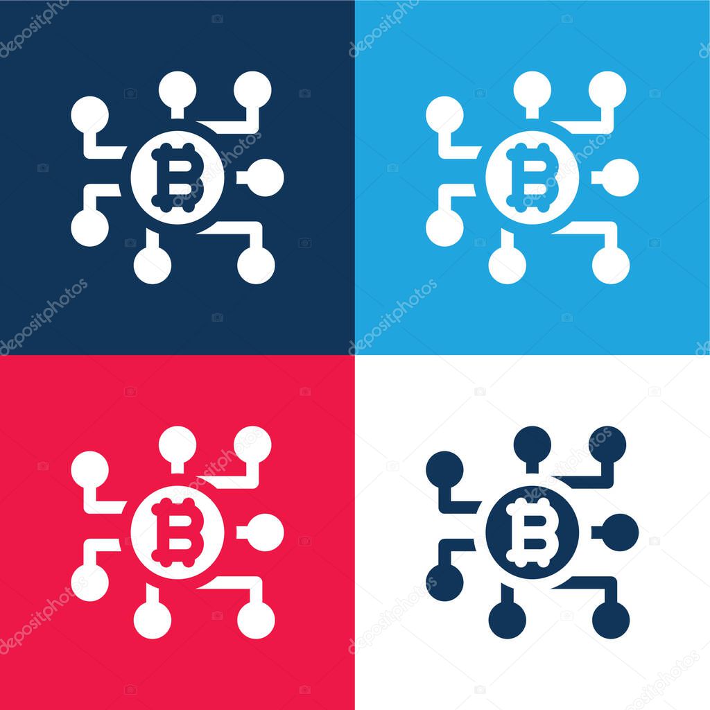 Bitcoin blue and red four color minimal icon set
