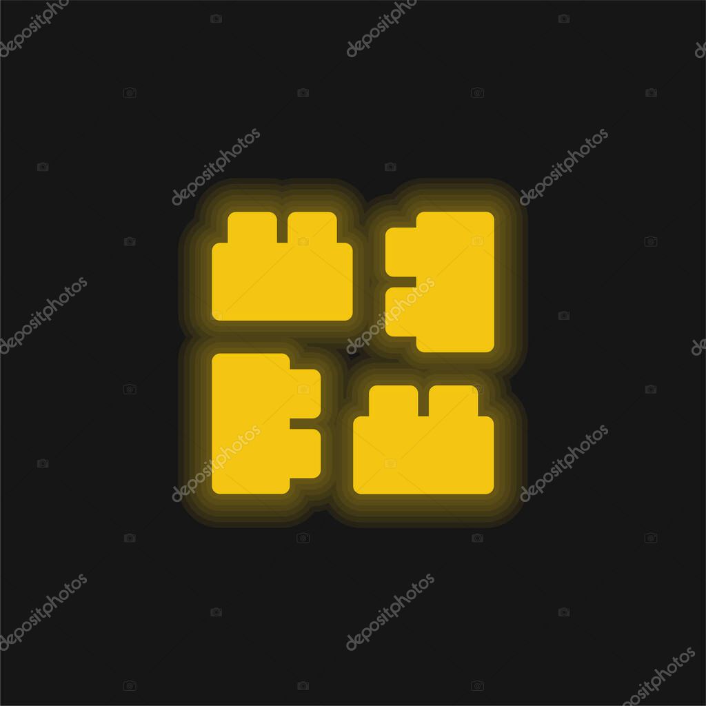 Blocks yellow glowing neon icon
