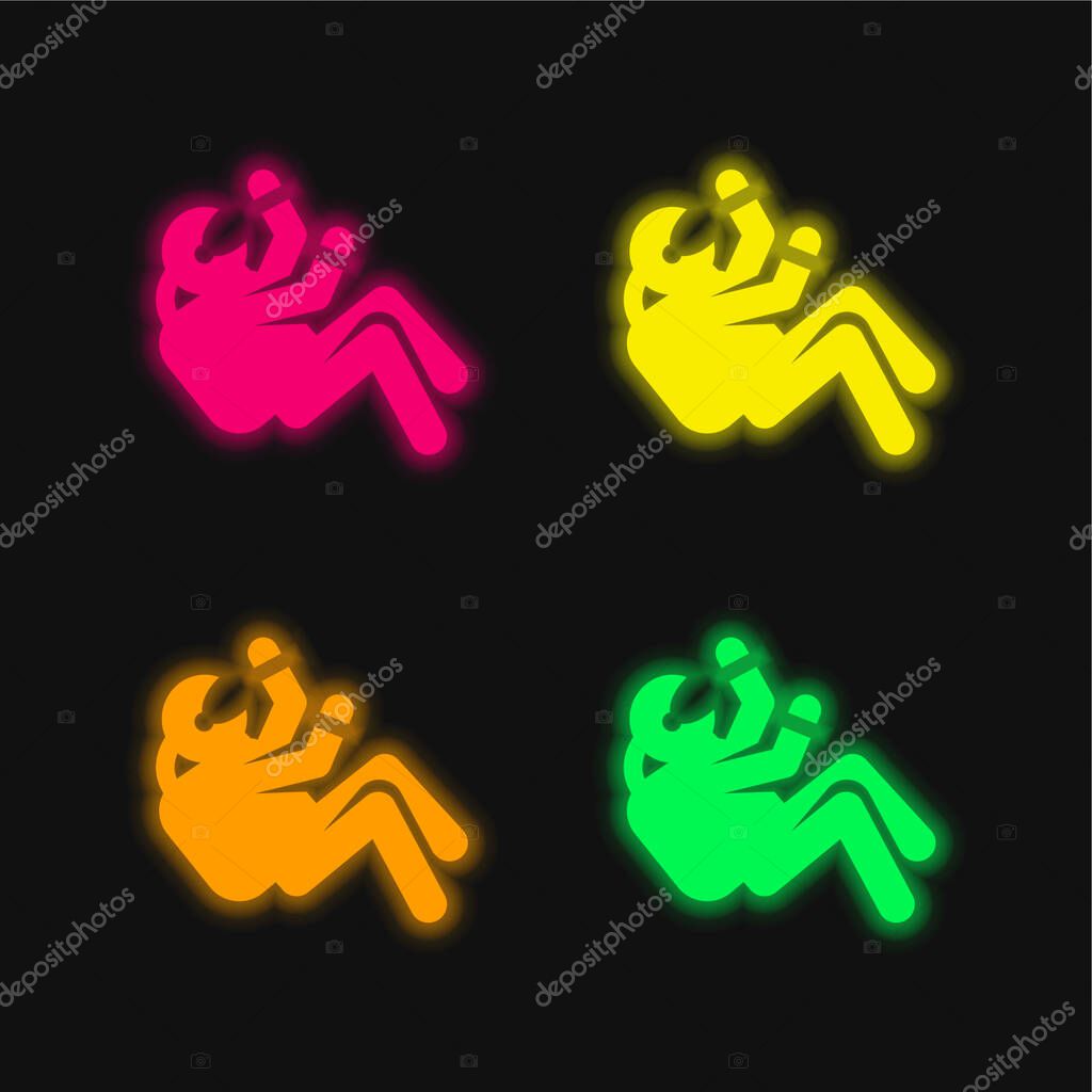 Astronaut four color glowing neon vector icon