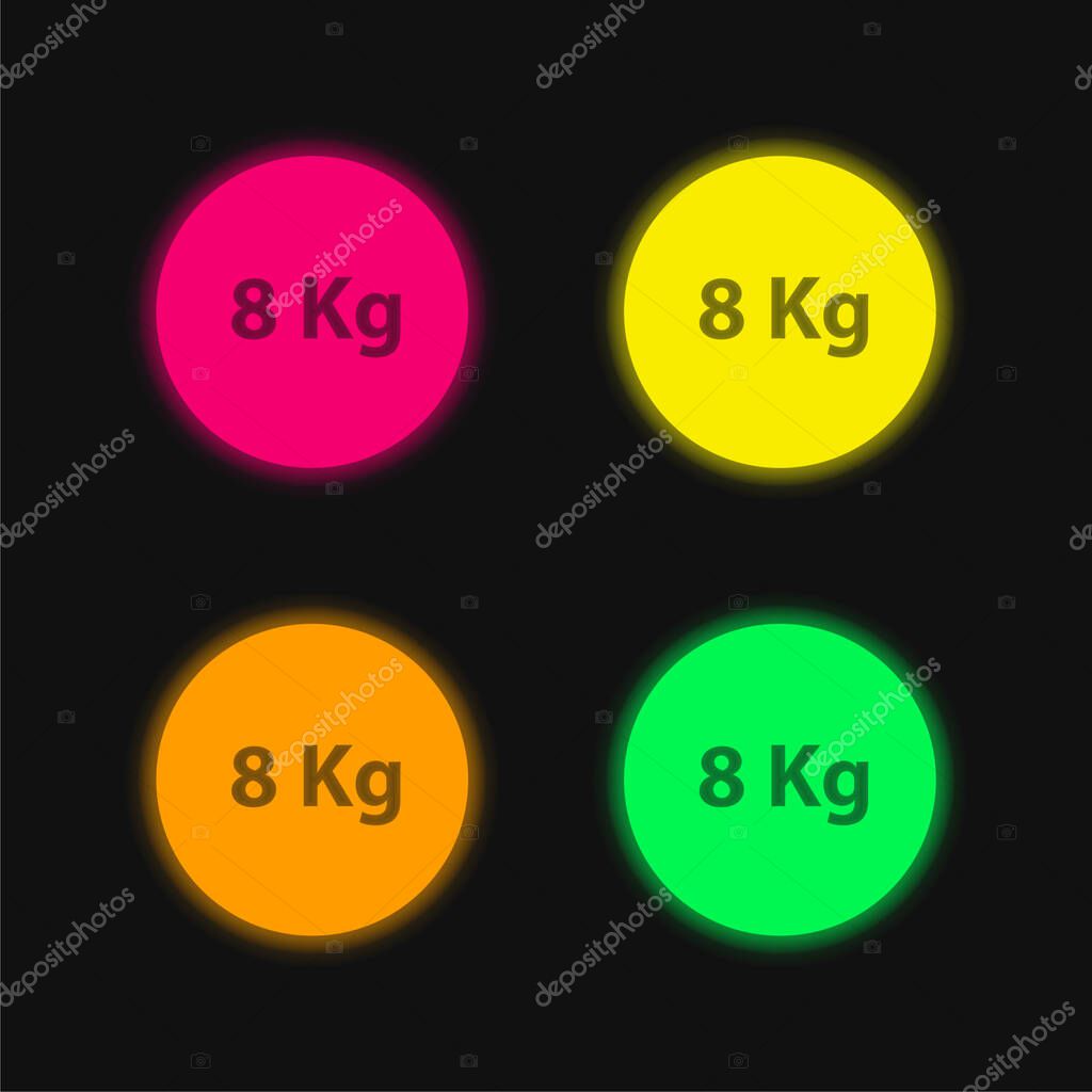 8 Kg Weight For Sports four color glowing neon vector icon