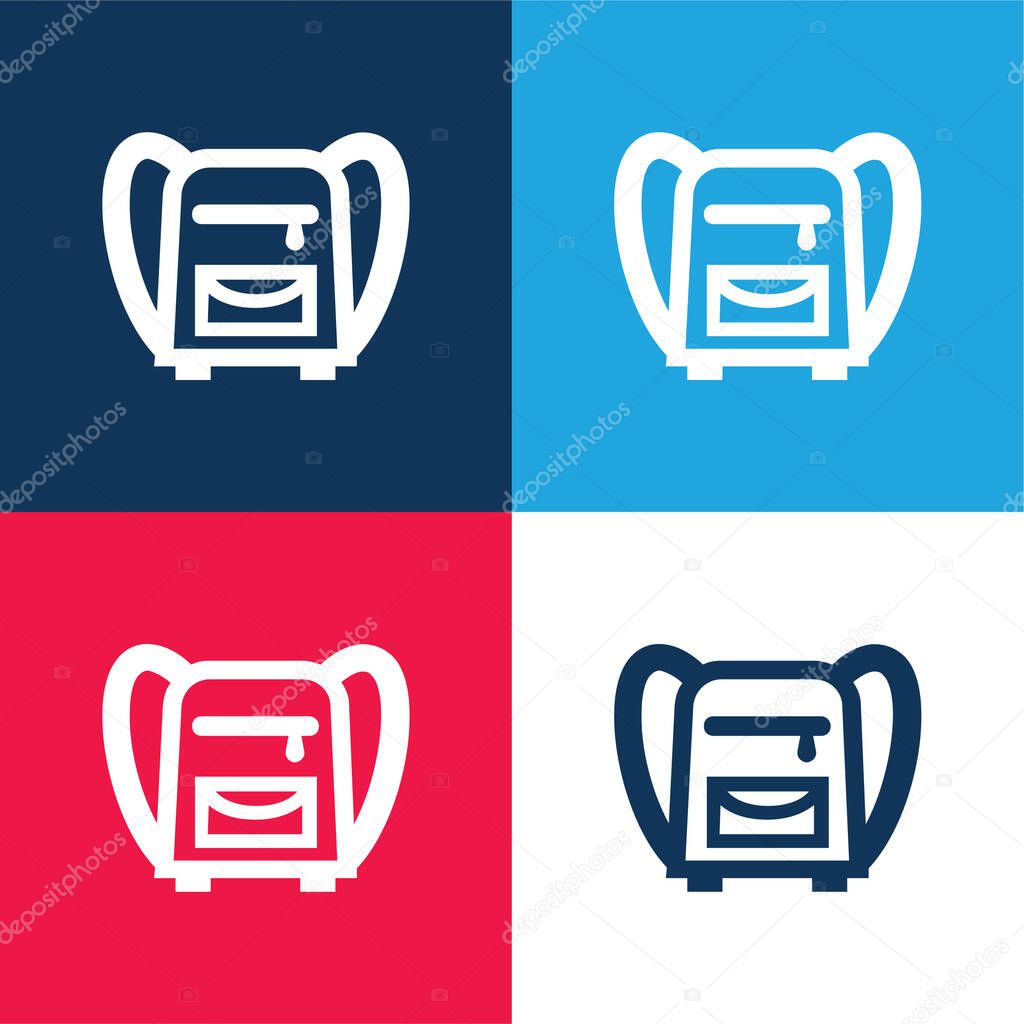 Back Bag For School blue and red four color minimal icon set