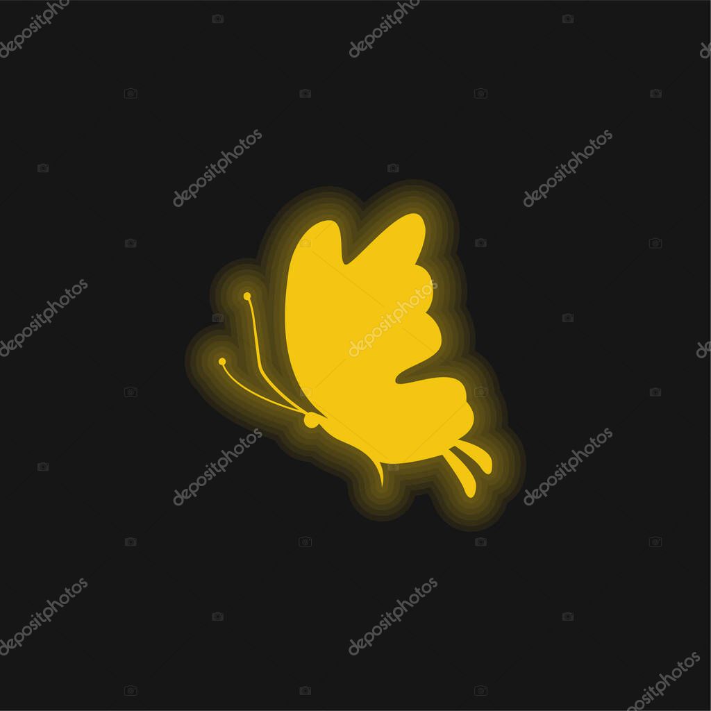 Beautiful Butterfly Silhouette yellow glowing neon icon
