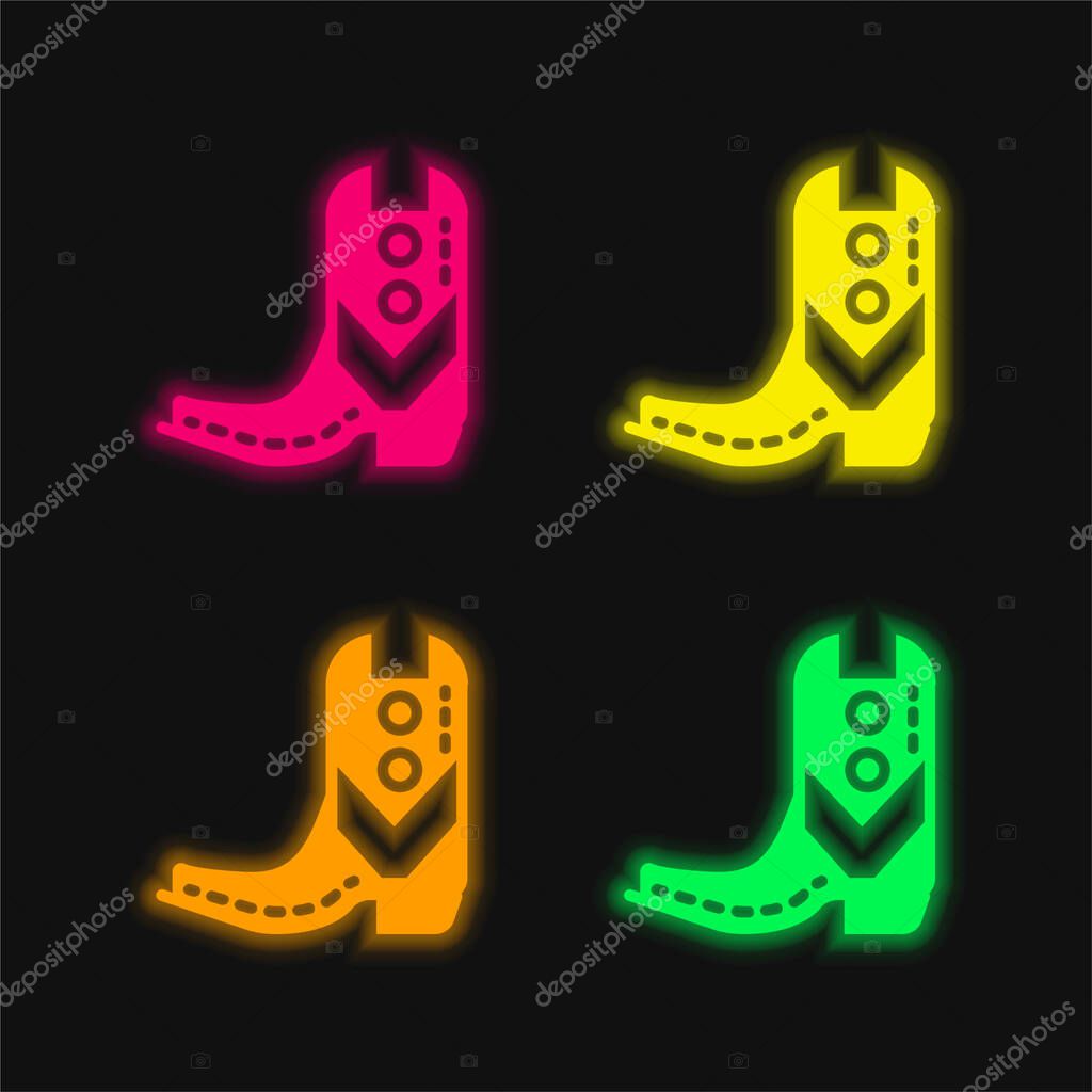 Boot four color glowing neon vector icon
