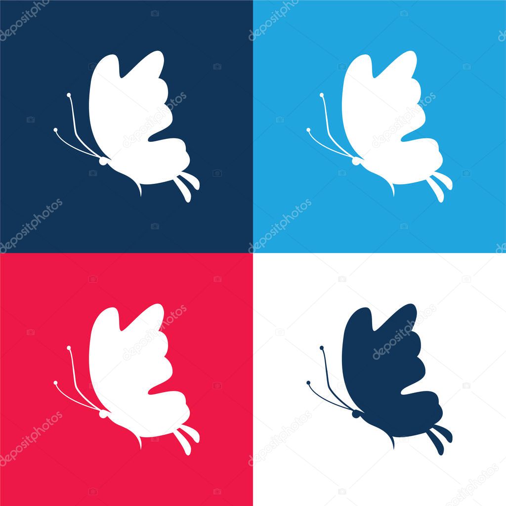Beautiful Butterfly Silhouette blue and red four color minimal icon set