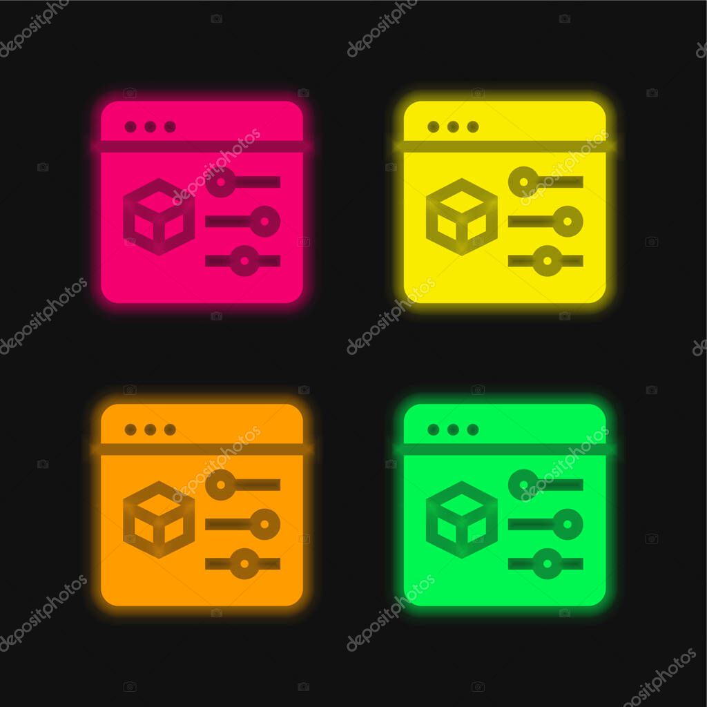 3d Print four color glowing neon vector icon