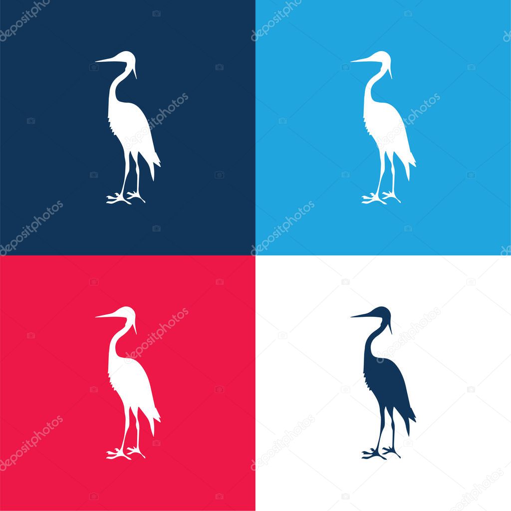 Bird Crane Shape blue and red four color minimal icon set