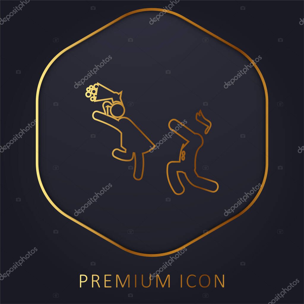 Boy Giving Flowers To His Girlfriend golden line premium logo or icon
