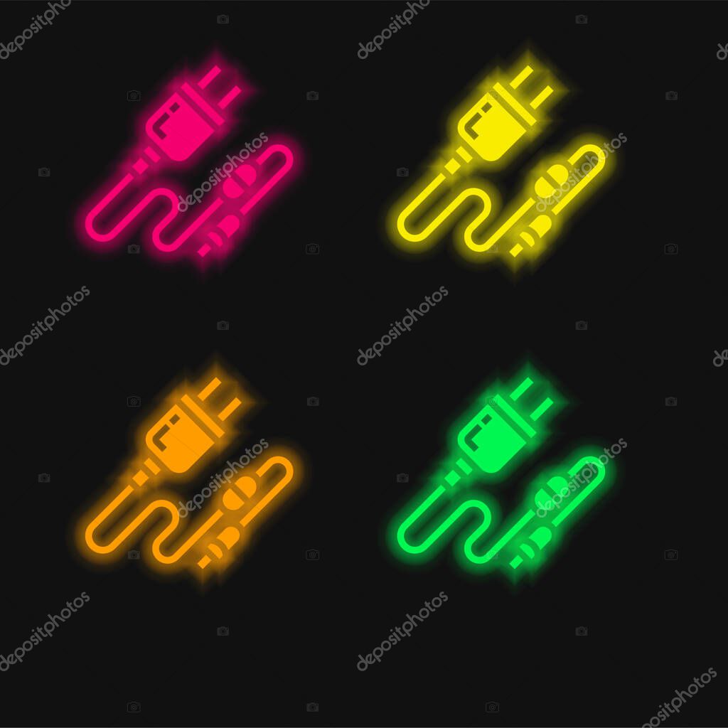 Battery four color glowing neon vector icon