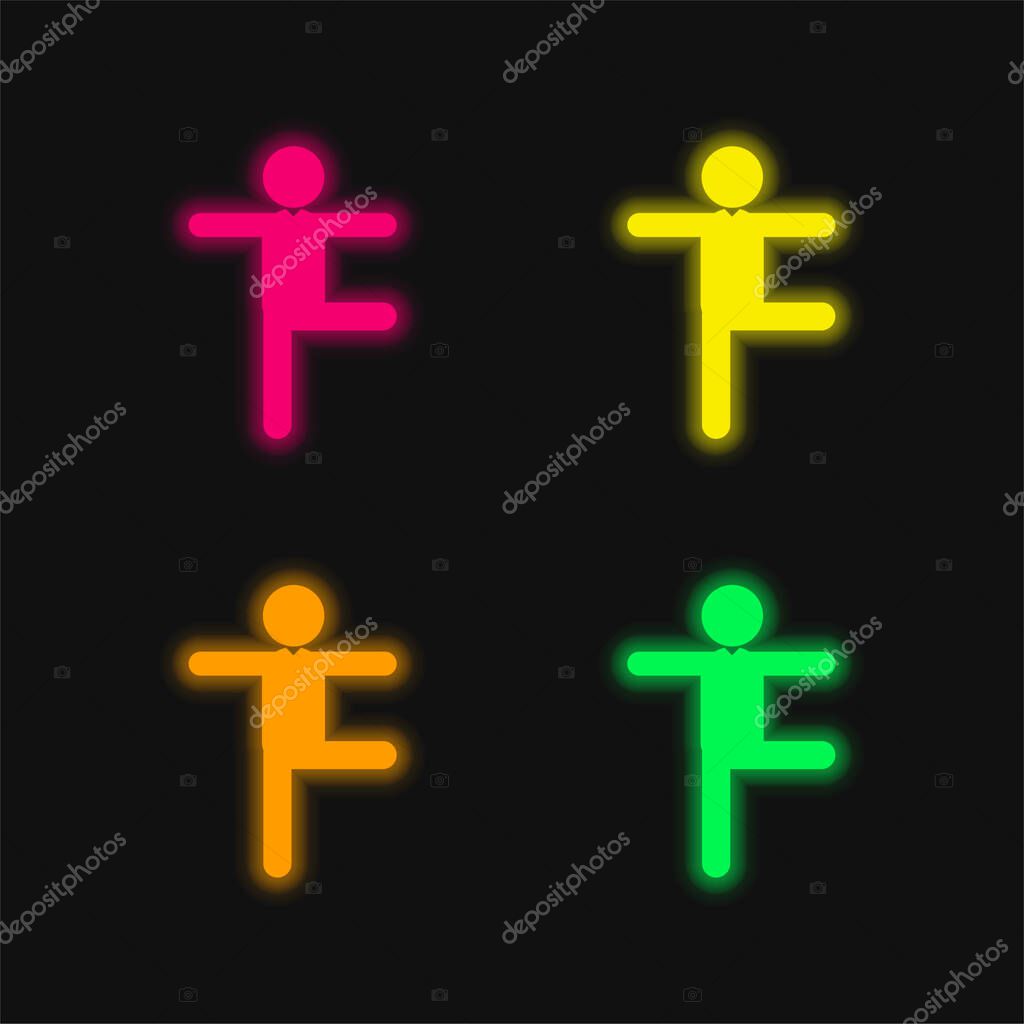 Balance Man Posture four color glowing neon vector icon