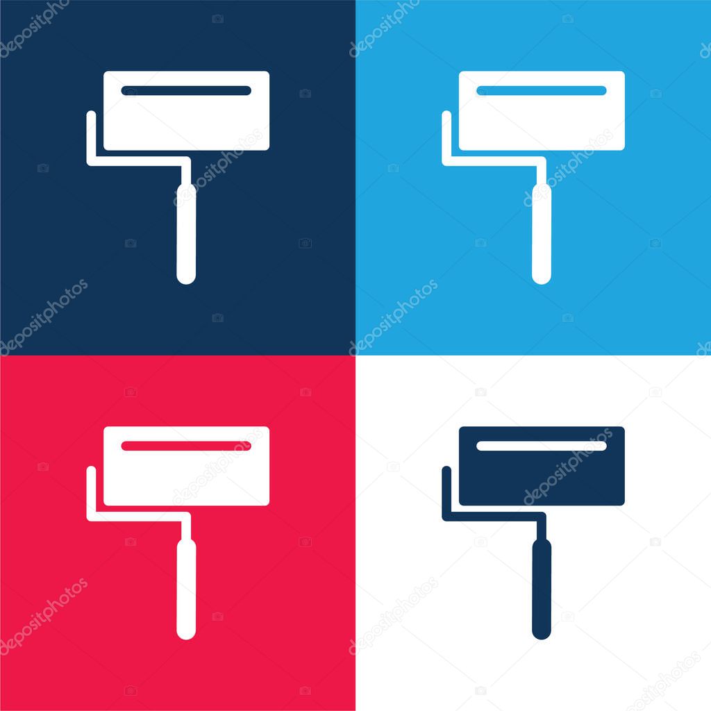 Big Paint Roller With Shine blue and red four color minimal icon set