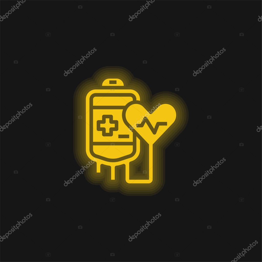 Blood Donation yellow glowing neon icon