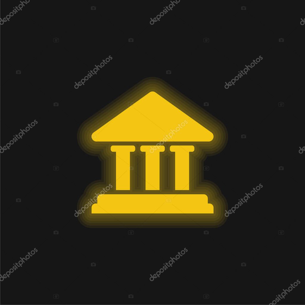Bank Building yellow glowing neon icon