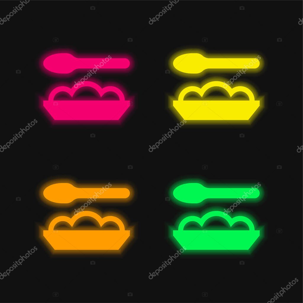 Baby Food four color glowing neon vector icon