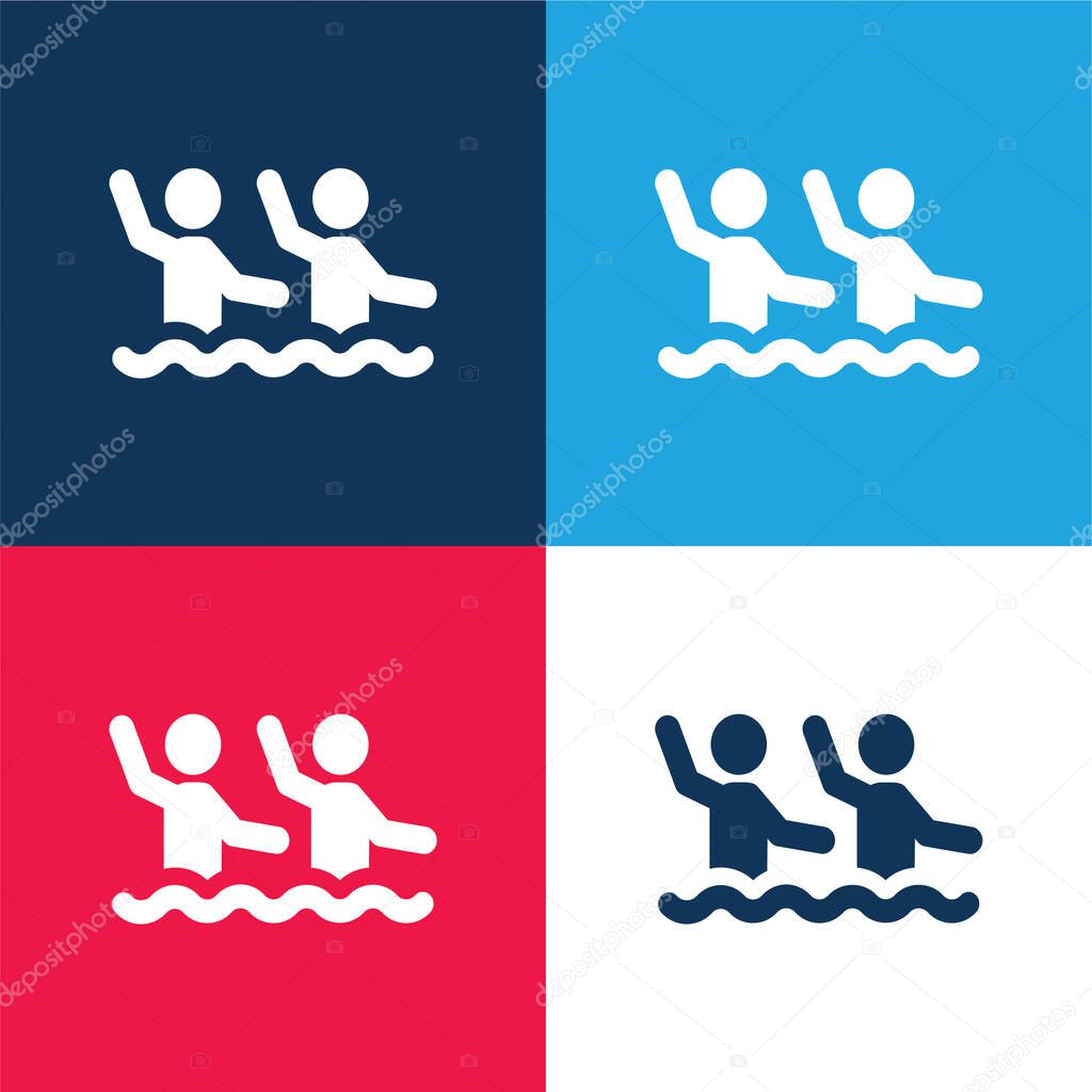 Aqua Gym blue and red four color minimal icon set