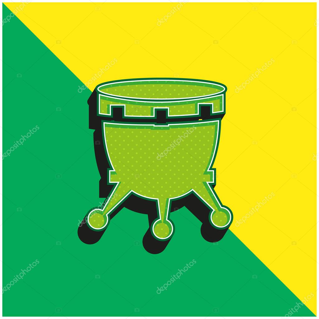 African Drum With Stand Green and yellow modern 3d vector icon logo