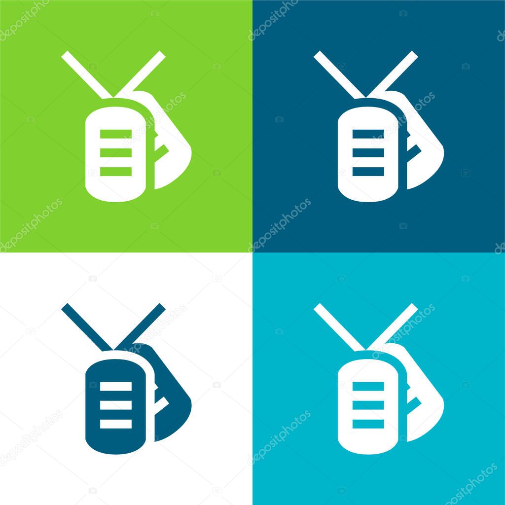 Army Dog Tag Flat four color minimal icon set