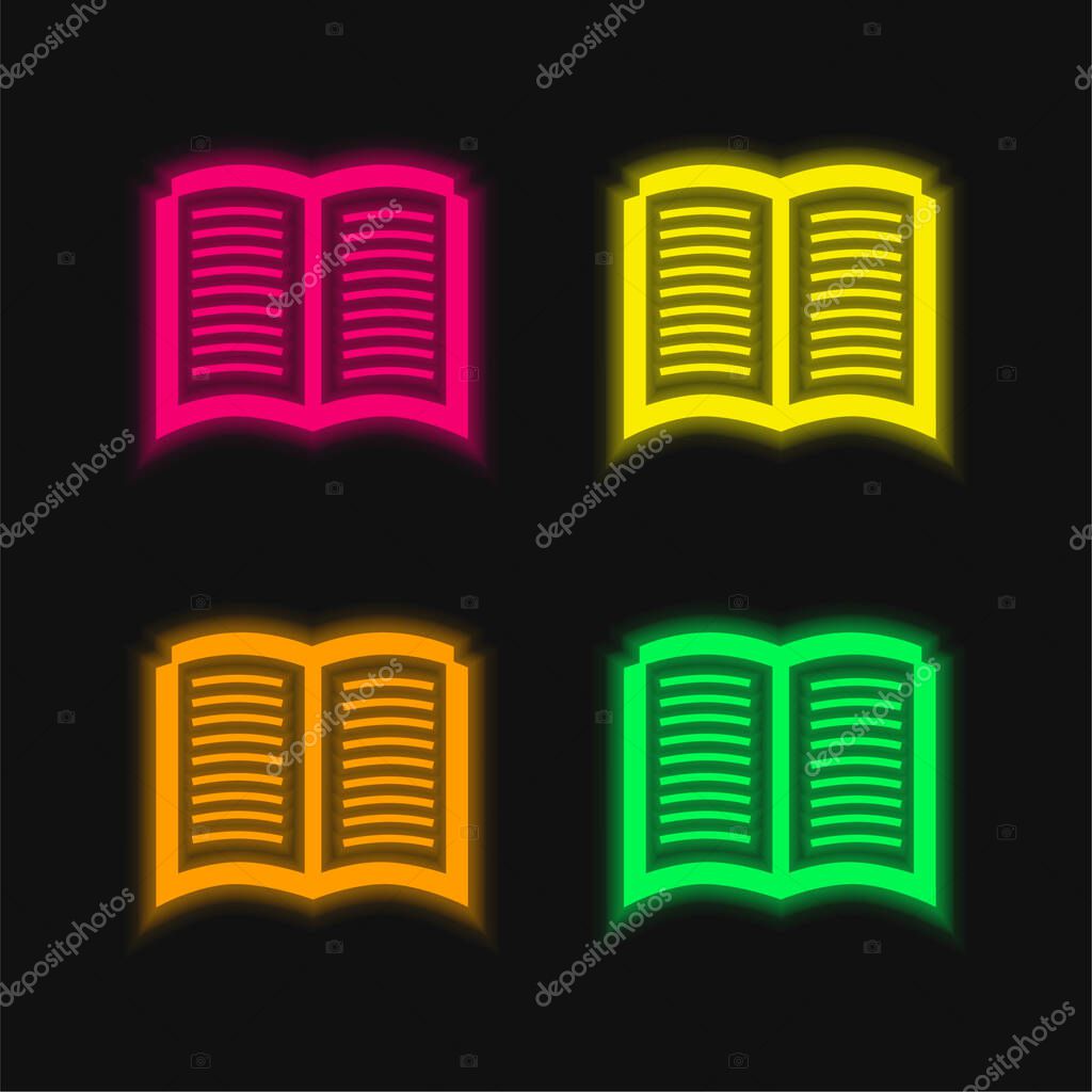 Book Opened Symbol four color glowing neon vector icon