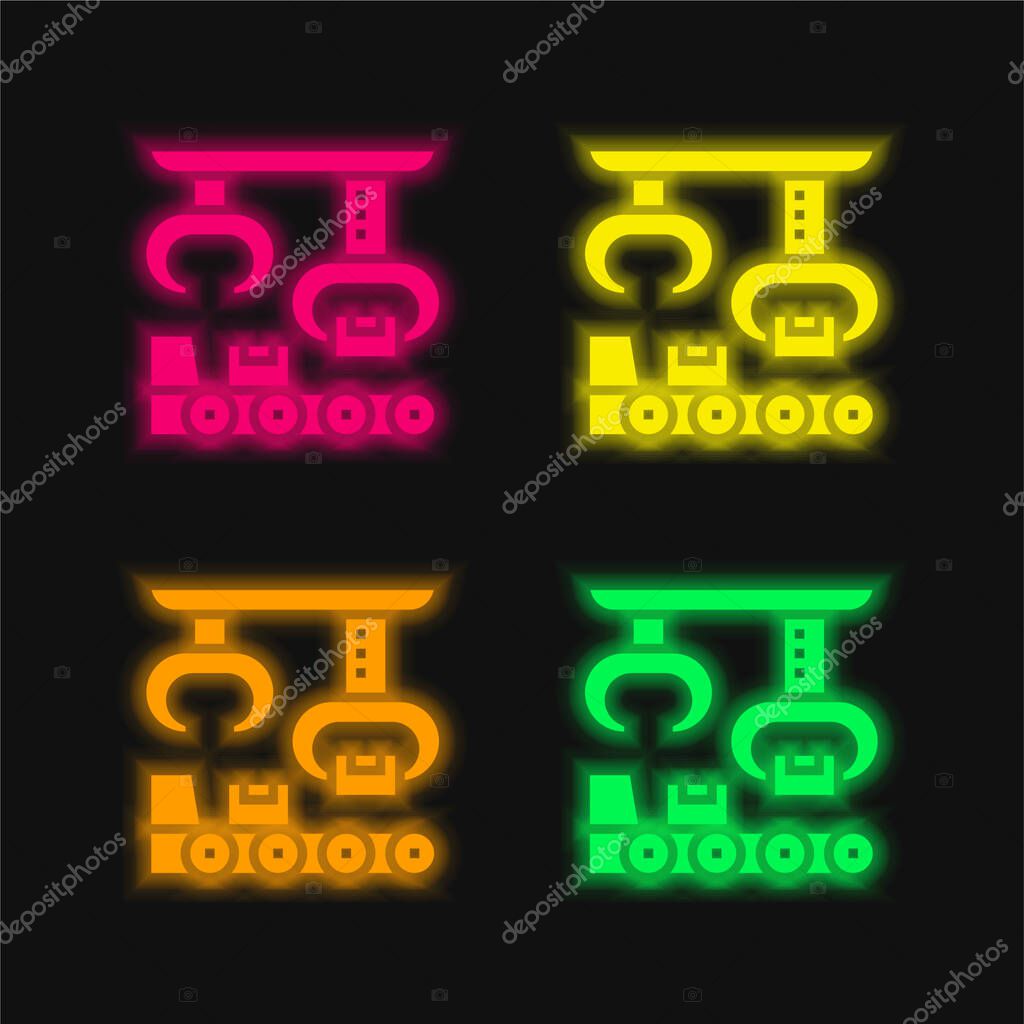 Assembly four color glowing neon vector icon