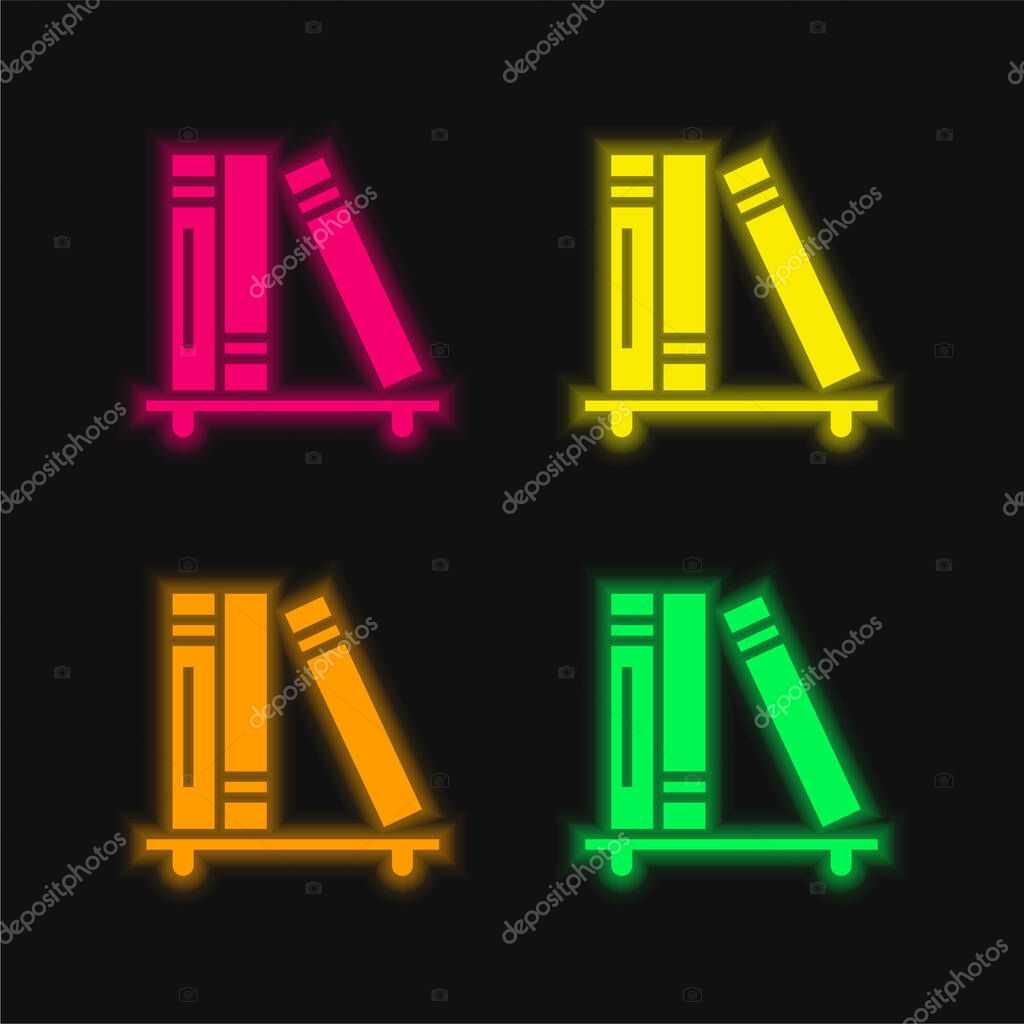Books four color glowing neon vector icon