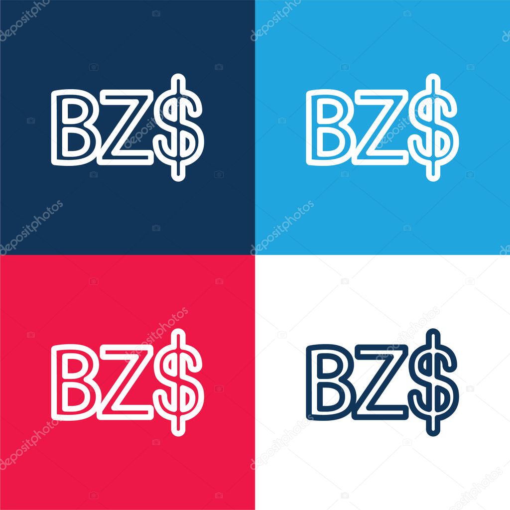 Belize Dollar Symbol blue and red four color minimal icon set
