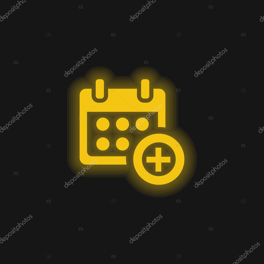 Add Calendar Symbol For Events yellow glowing neon icon