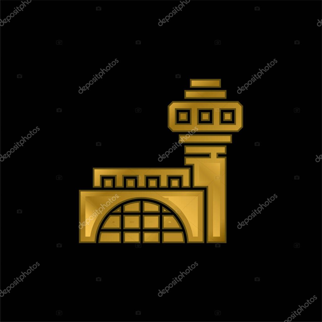 Airport gold plated metalic icon or logo vector