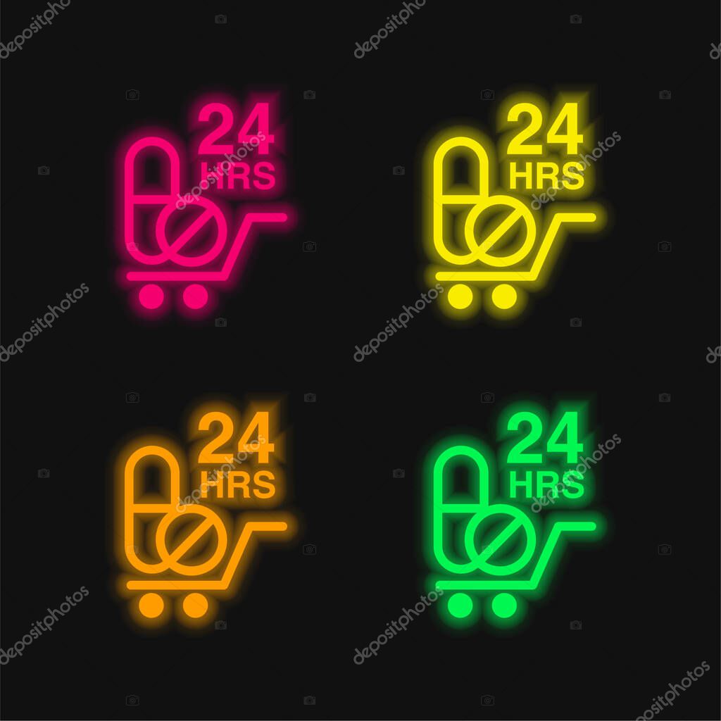24 Hours Drugs Delivery blue and red four color minimal icon set