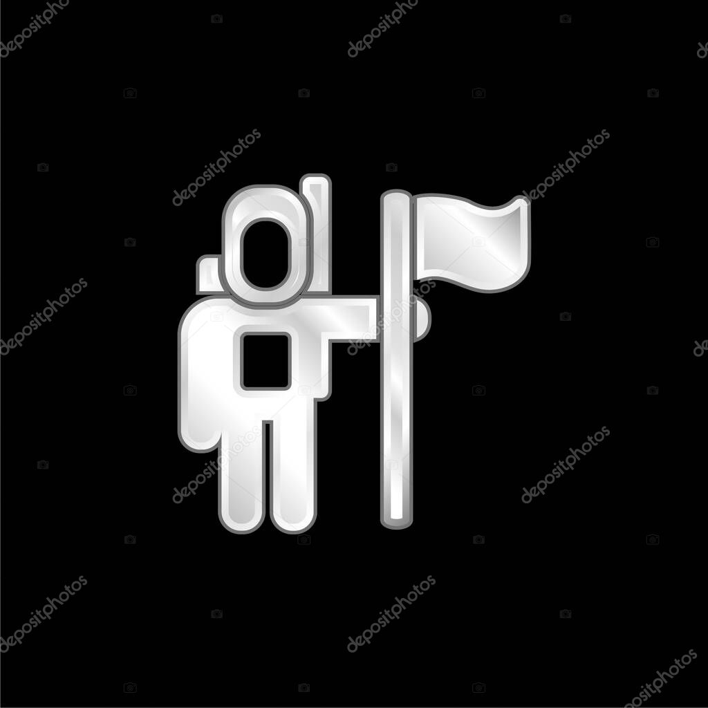 Astronaut Space Traveller With A Flag silver plated metallic icon