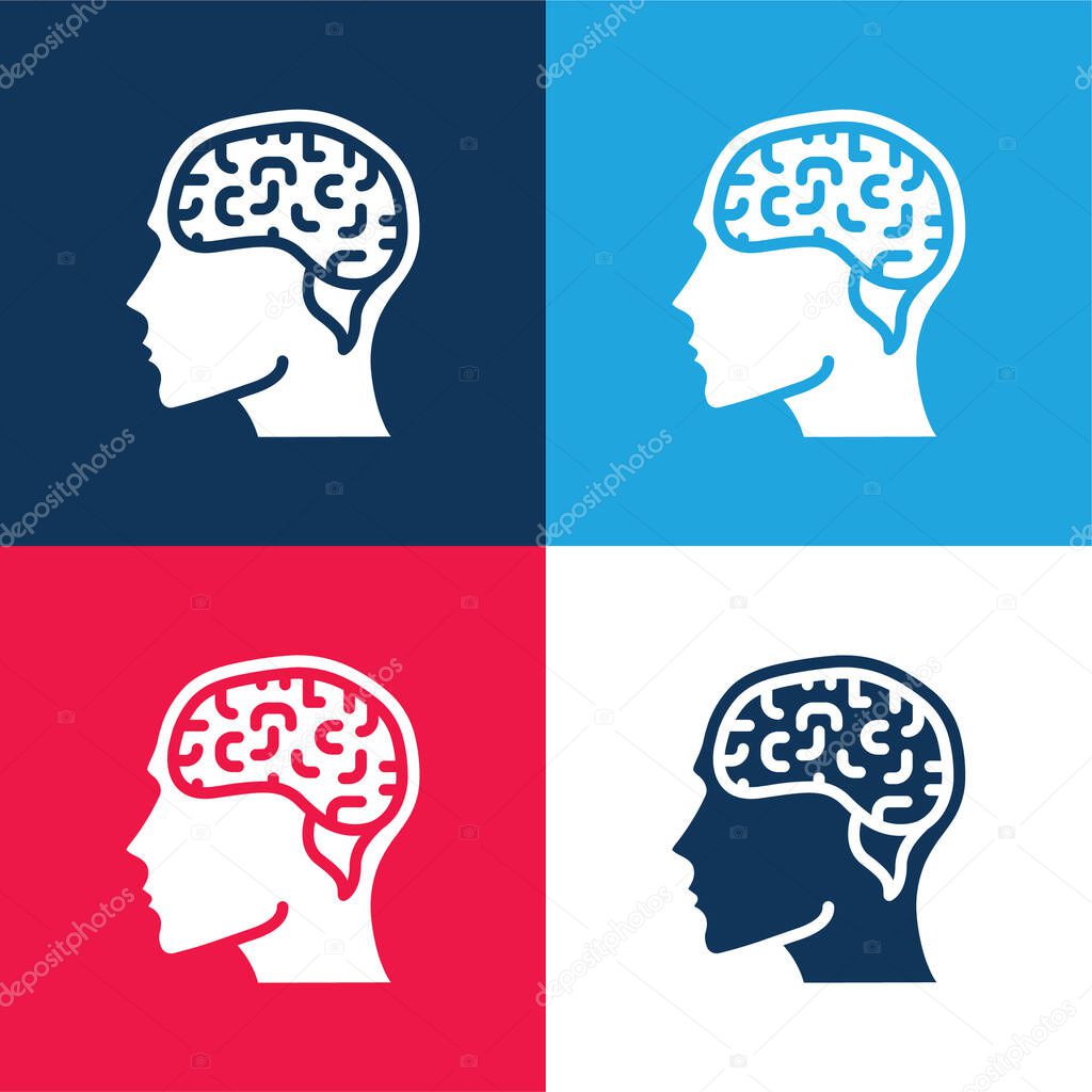 Brain blue and red four color minimal icon set