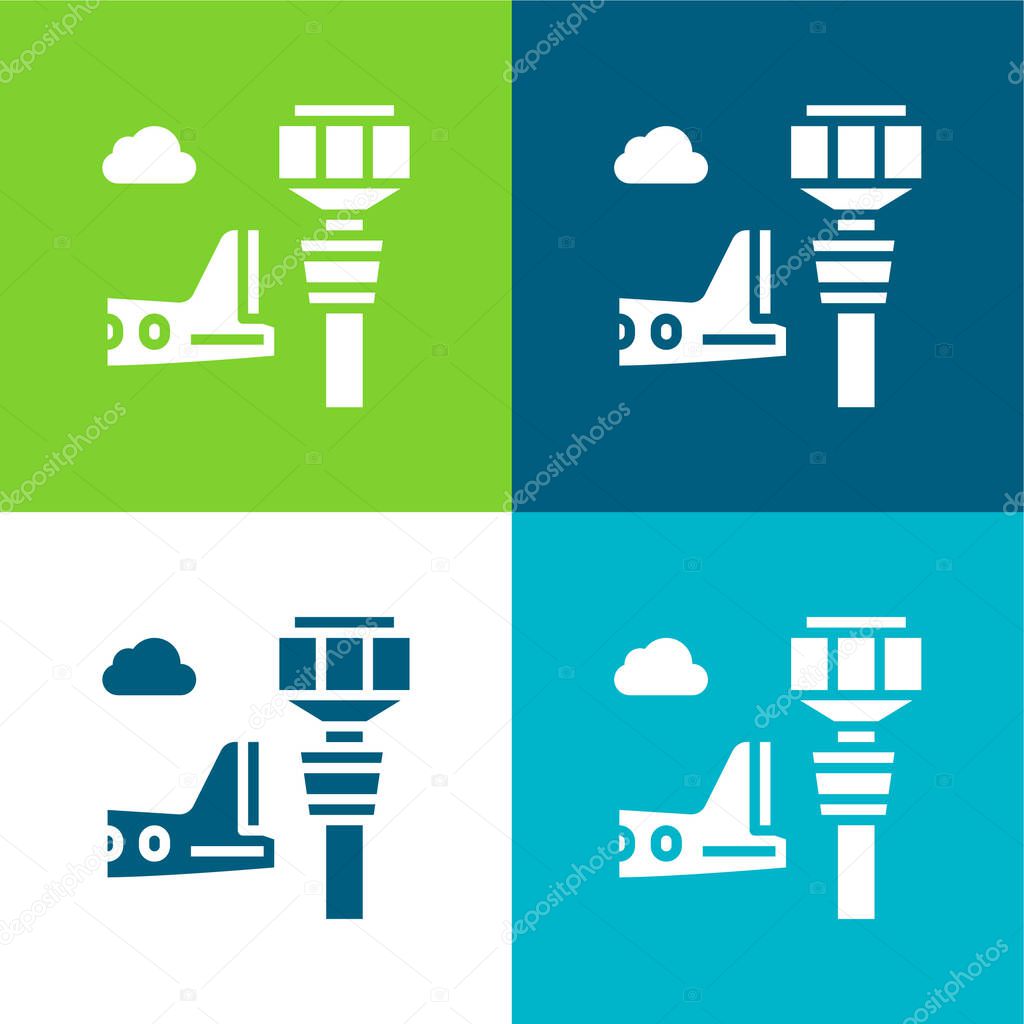 Airport Tower Flat four color minimal icon set