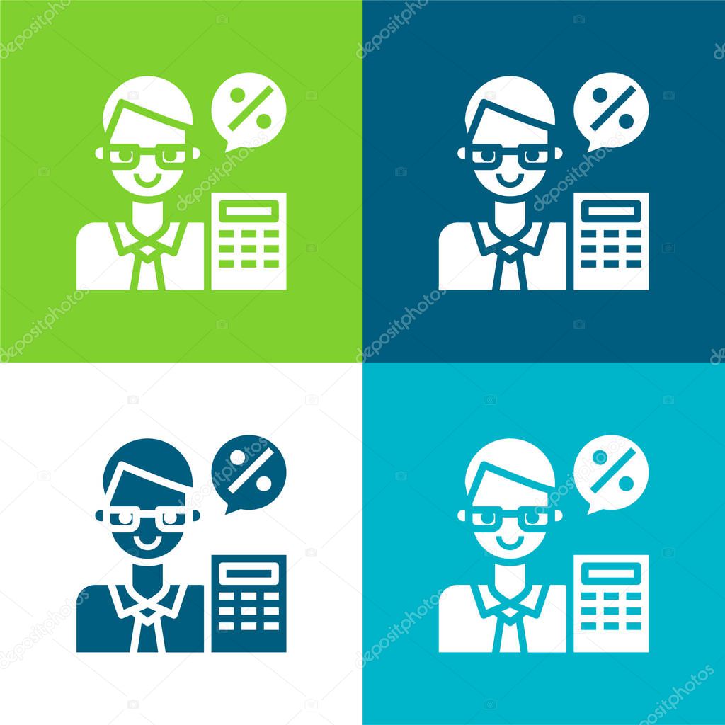 Accountant Flat four color minimal icon set