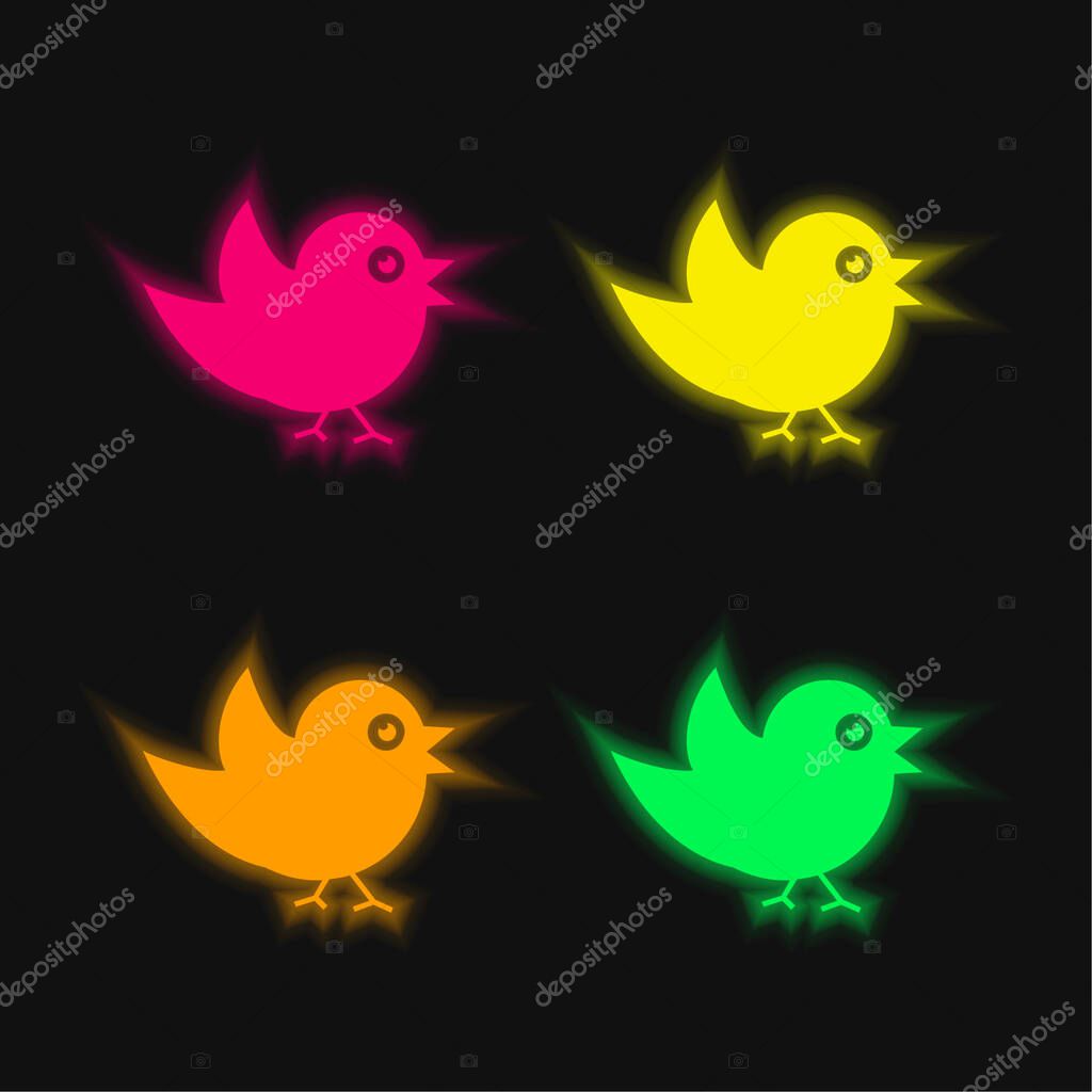 Bird Of Black Feathers four color glowing neon vector icon