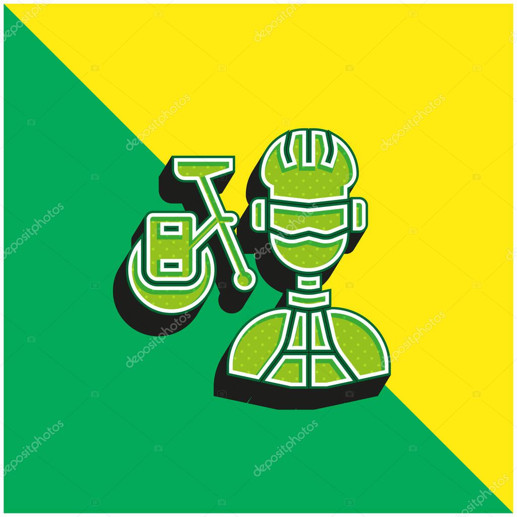 Biker Green and yellow modern 3d vector icon logo