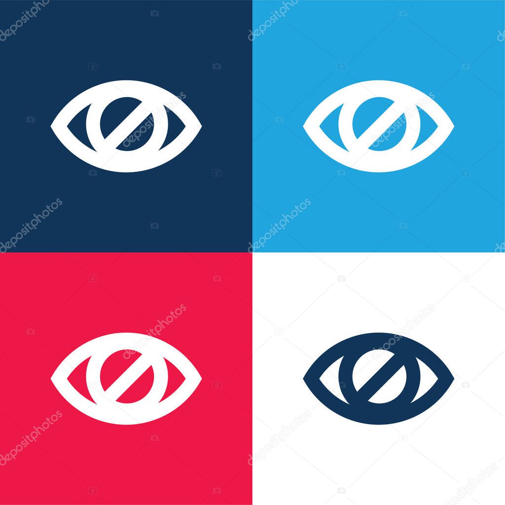 Blind Eye Sign blue and red four color minimal icon set