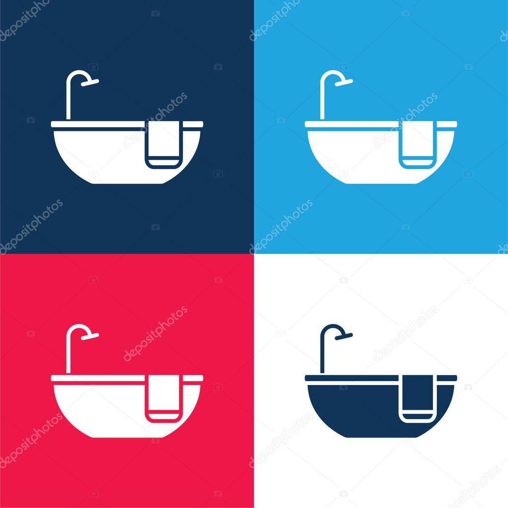 Bathtub blue and red four color minimal icon set