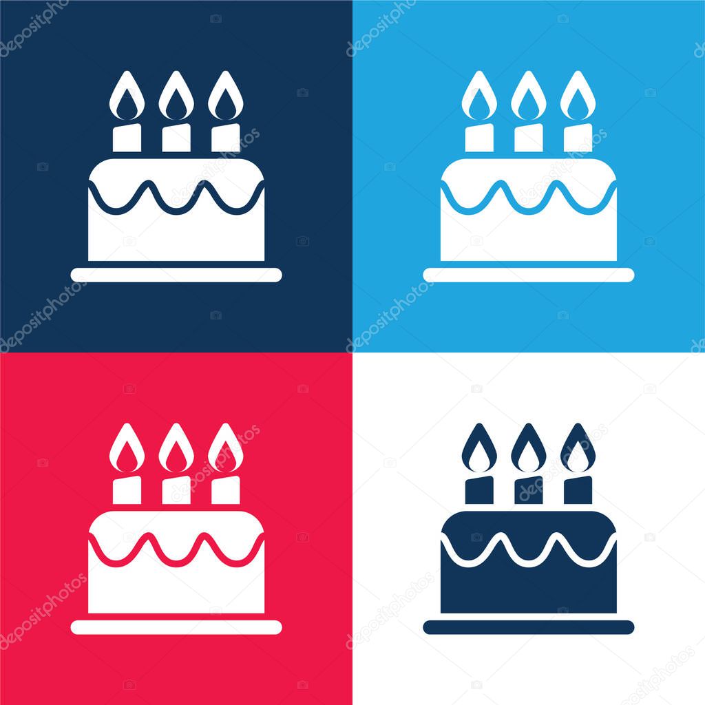 Birthday Cake blue and red four color minimal icon set