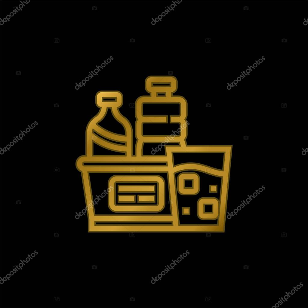 Beverages gold plated metalic icon or logo vector