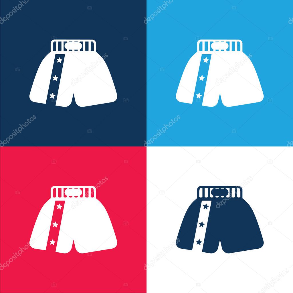 Boxing Boxer Short blue and red four color minimal icon set