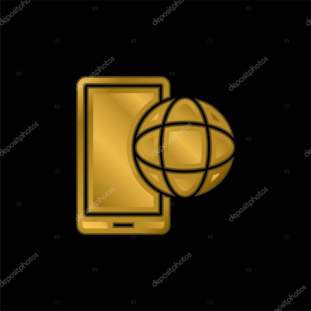App gold plated metalic icon or logo vector