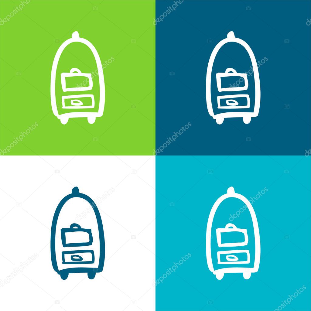 Baggages Hotel Cart Transportation Hand Drawn Tools Flat four color minimal icon set