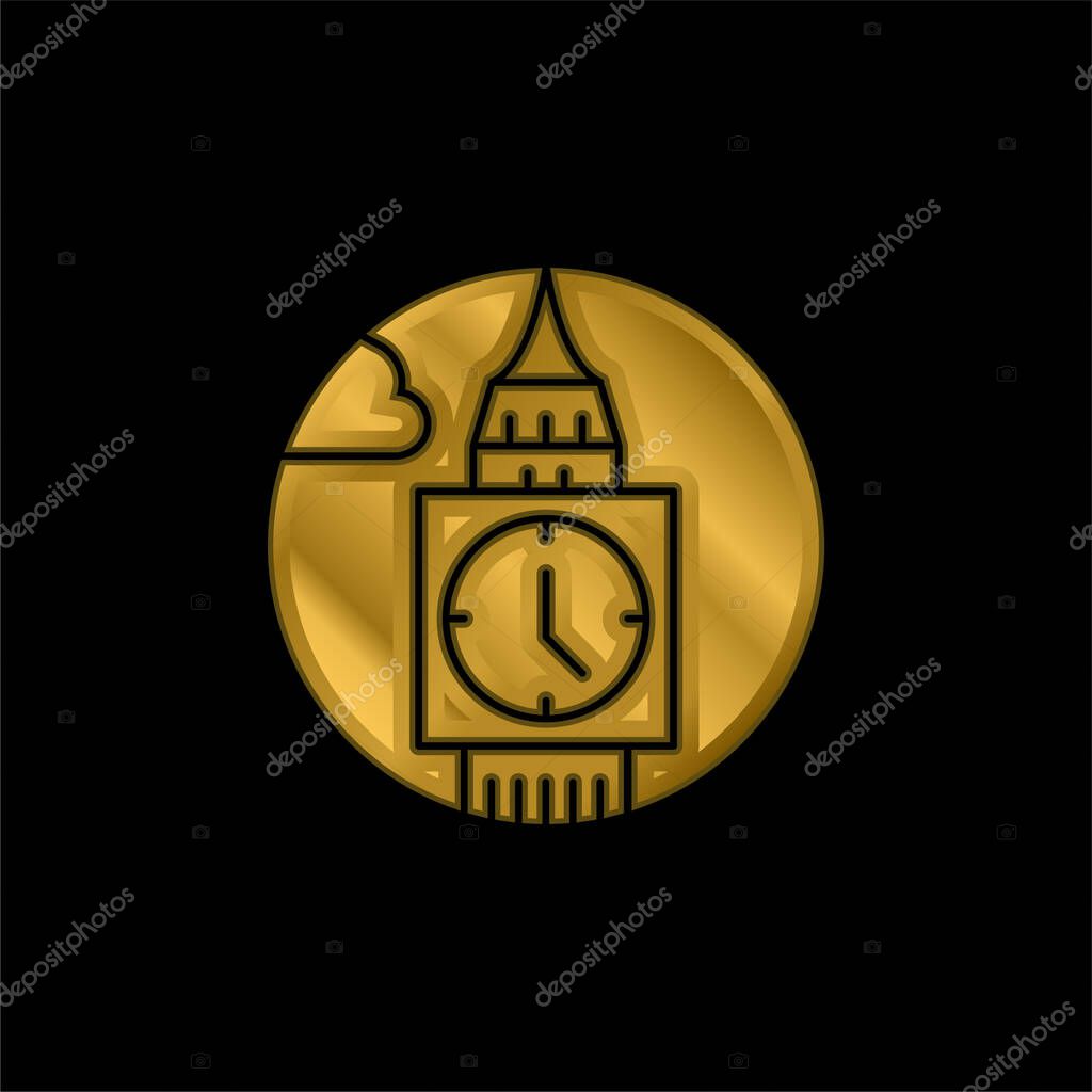 Big Ben gold plated metalic icon or logo vector