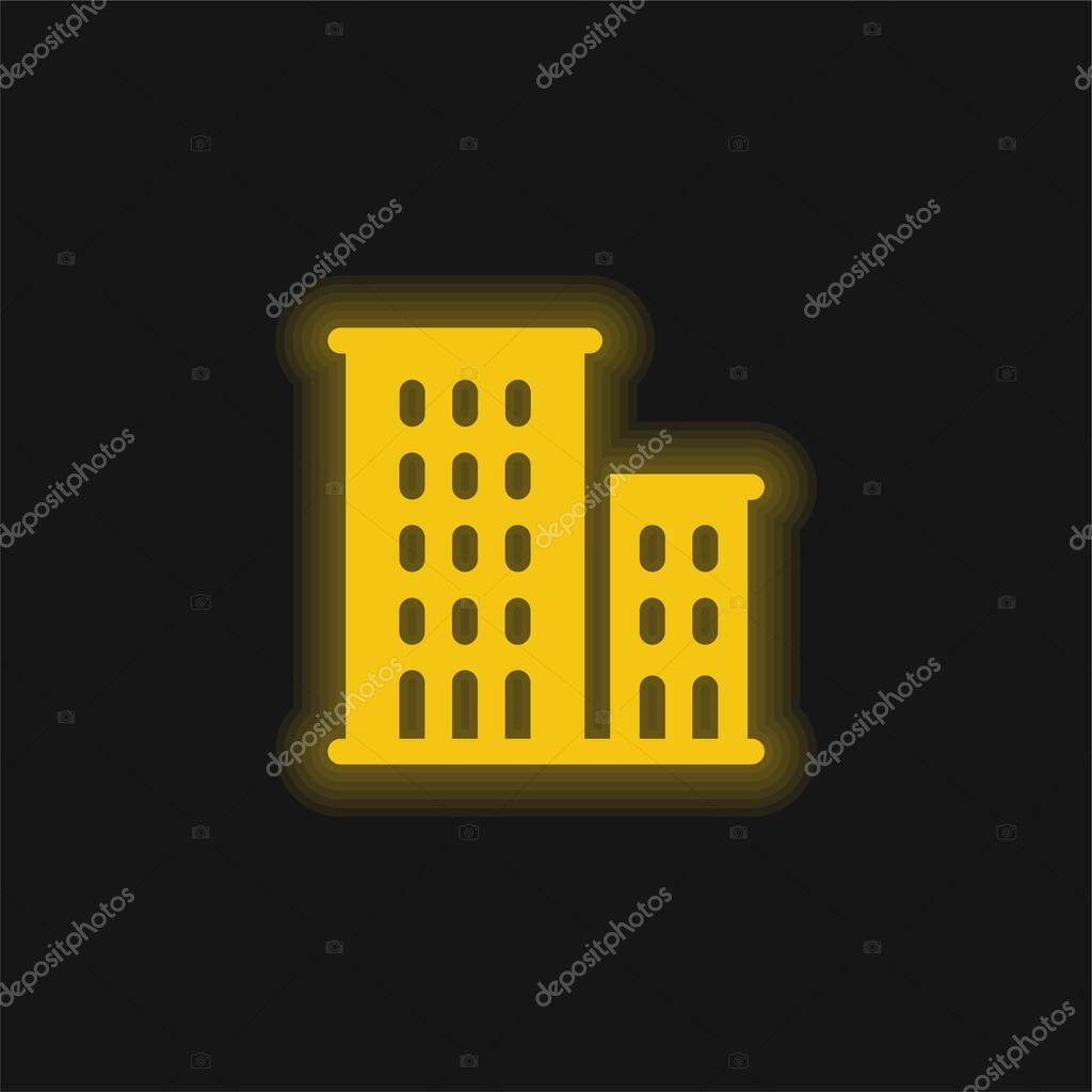 Apartments yellow glowing neon icon
