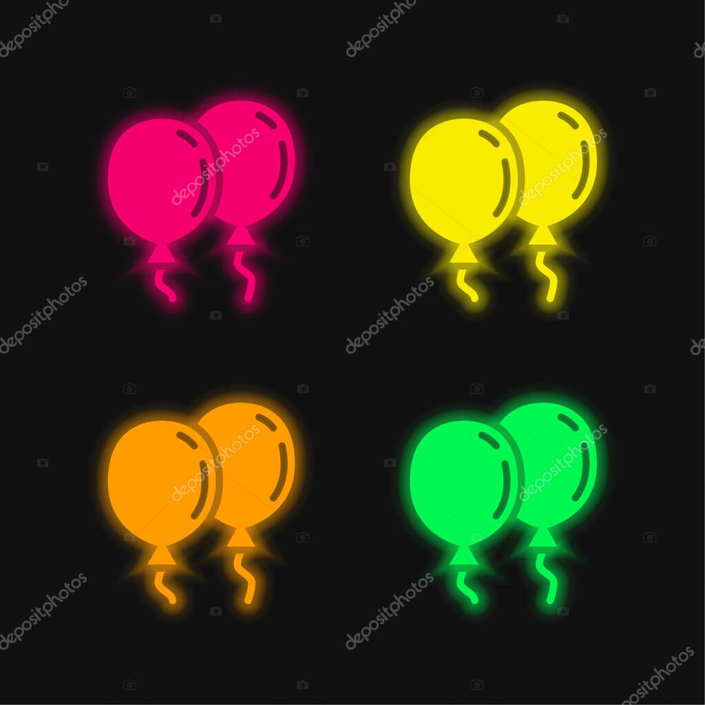 Balloons four color glowing neon vector icon