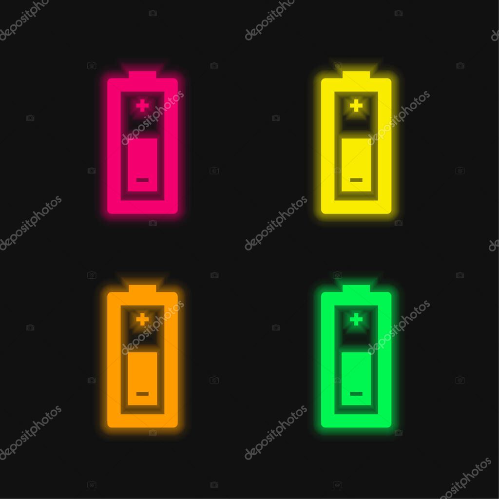 Battery four color glowing neon vector icon