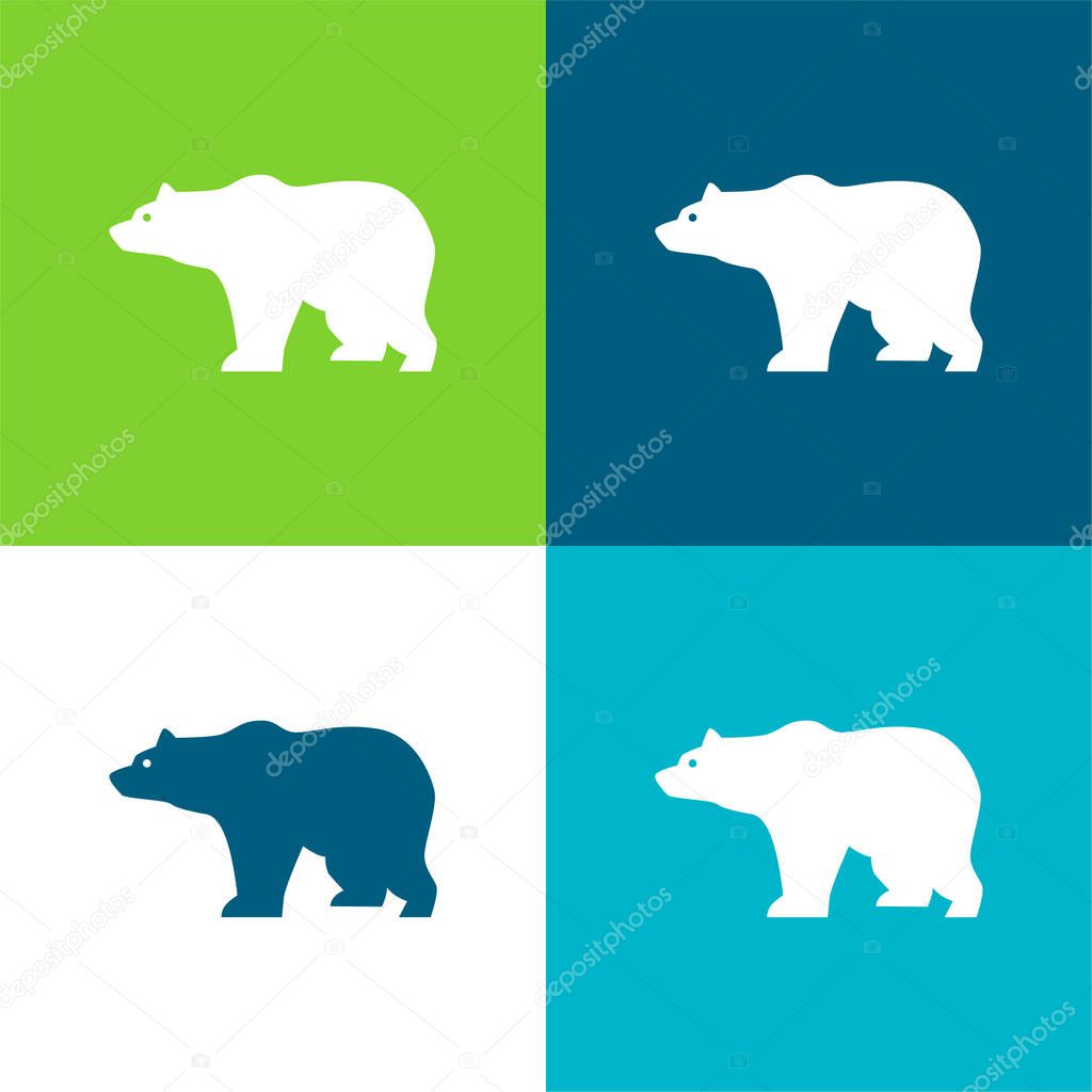 Bear Side View Silhouette Flat four color minimal icon set