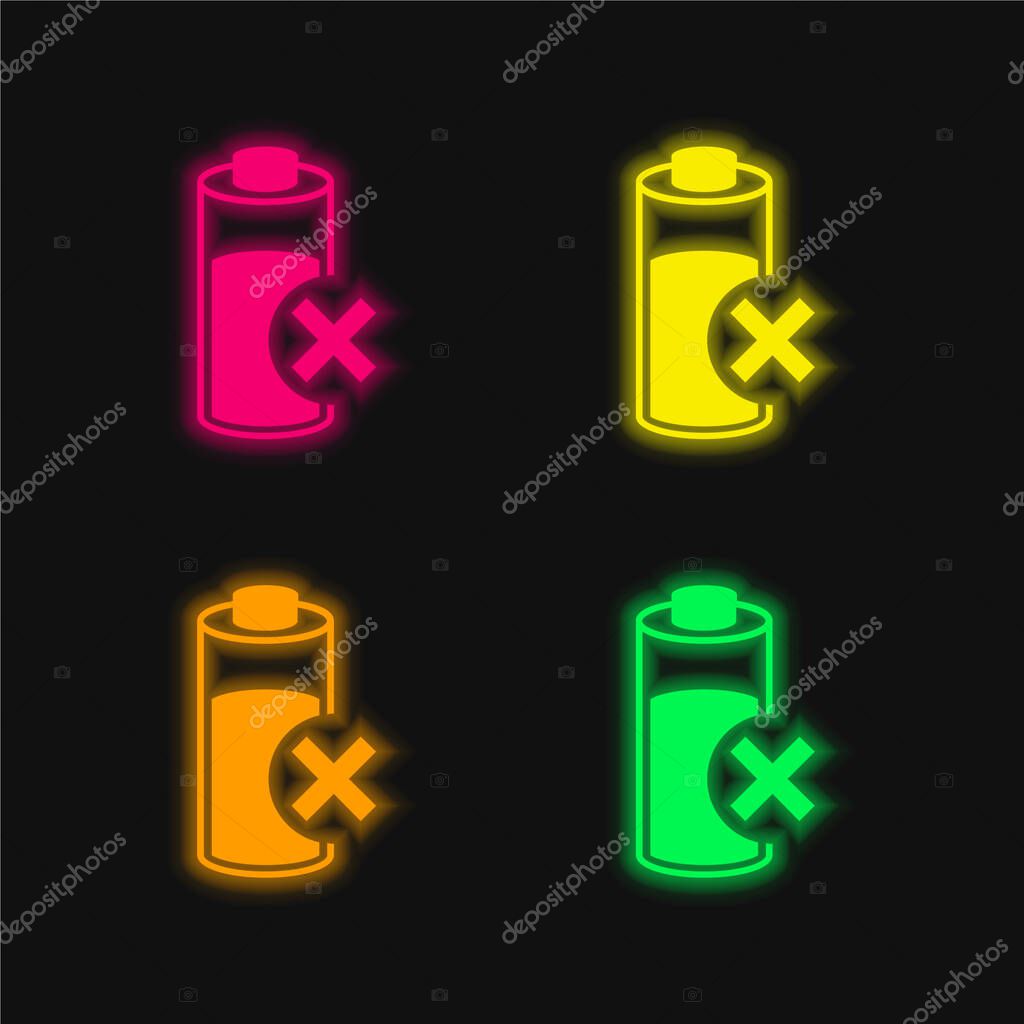 Battery four color glowing neon vector icon
