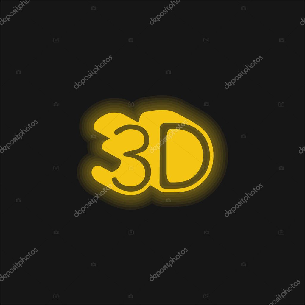 3D Symbol yellow glowing neon icon
