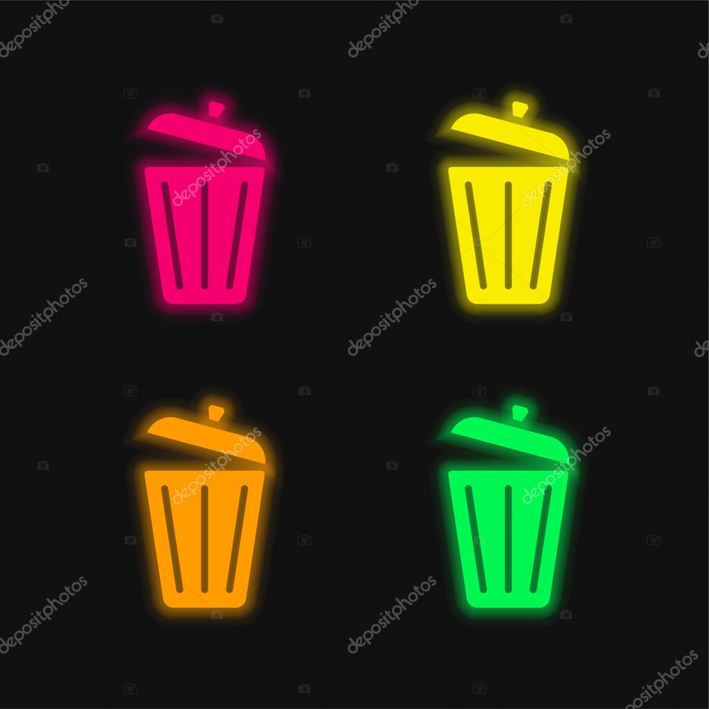 Bin four color glowing neon vector icon